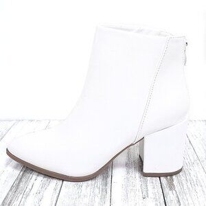 White Women's Block Heel Ankle Boot